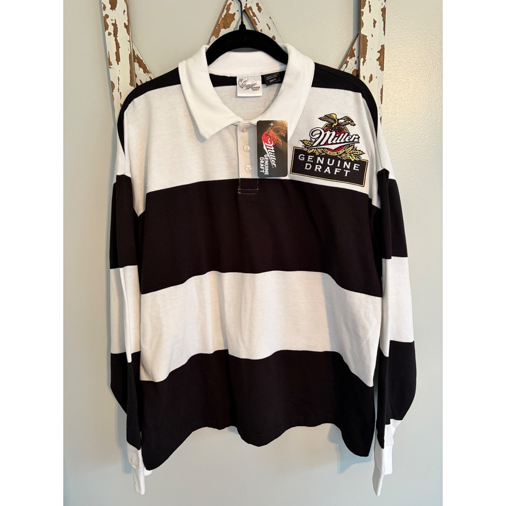 Miller Genuine Draft MGD Men's Long Sleeve Rugby Polo Shirt NWT Size Small
